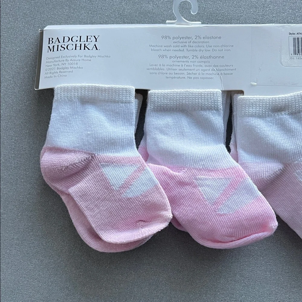 Badgley Mischka Ballet White Light Pink Infant Socks - 6 Pack NWT Size 6-12M